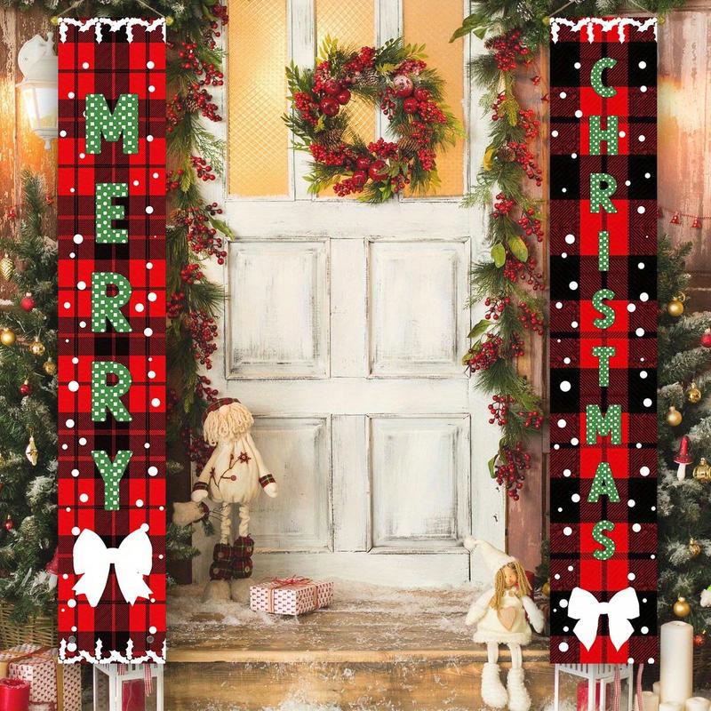 Merry Christmas Door Porch Banner, 1 Pair Letter Pattern Hanging Porch Sign, Creative Christmas New Year Home Wall Front Door Banner