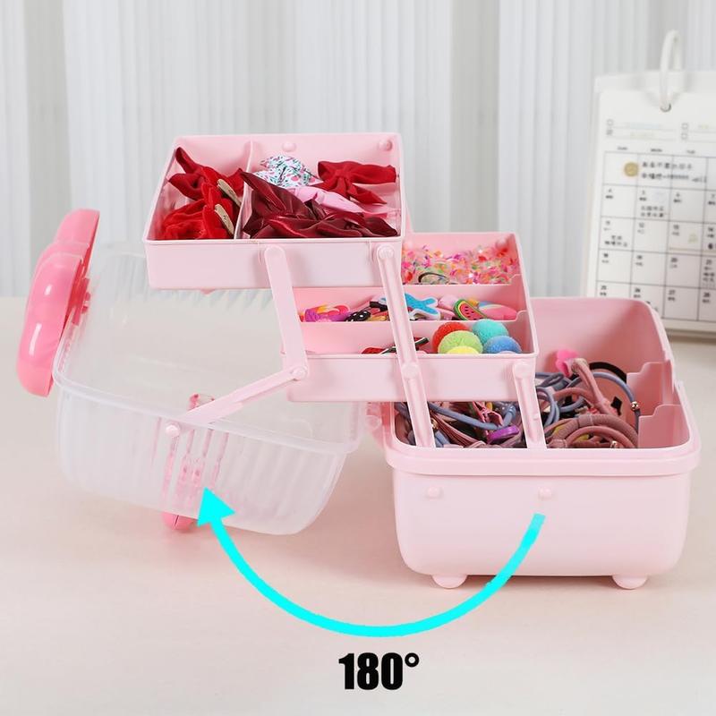 Cute Girls Hair Accessories Storage Box, Plastic Hair Ties Holder Hair Clips Container Headbands Organizer Gift for Girls Multipurpose Organizer (Pink)