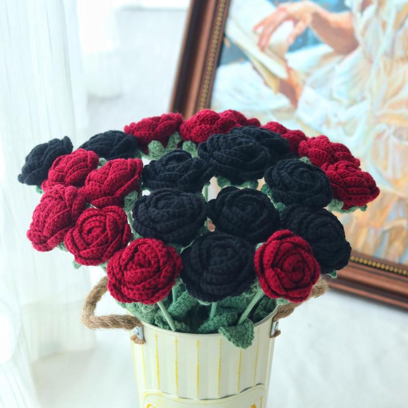 Artificial Rose without Vase, 1 3 6 10pcs Crochet Simulated Flower, Flowers Bouquet, Decorative Flower for Home Party Wedding