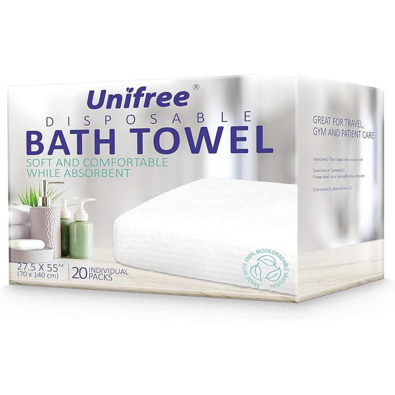 Unifree Disposable Bath Towels | Camping Towels | Gym Towels, 100% Biodegradable, Individually Wrapped, 5-20 Count, Large 27.5