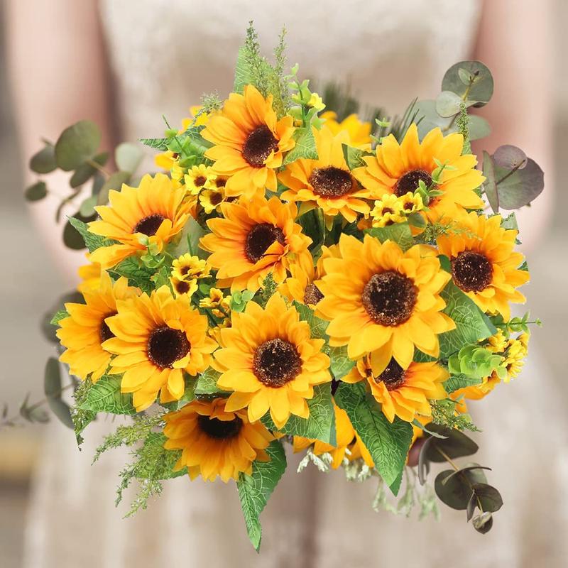 Artificial Sunflower Bouquets,2 Bunches Fake Wildflowers for Baby Shower Home Wedding Spring Decor, Bride Holding Flowers,DIY Garden Craft Art Decor