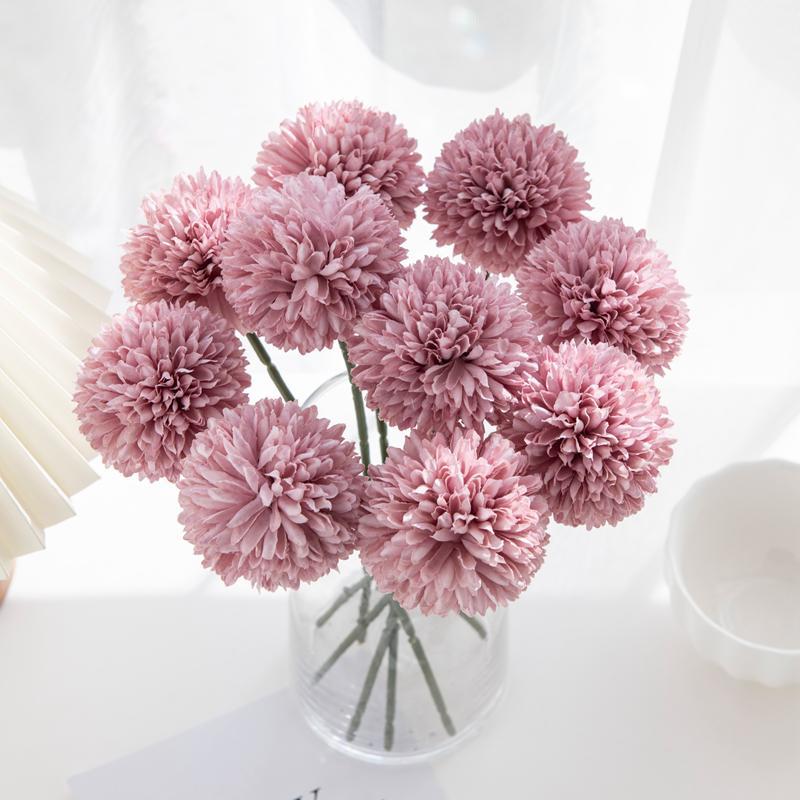 Artificial Pompon Flower, 2pcs Creative Diy Spring Fake Flower Bouquet, Decorative Flowers for Home & Wedding Party Decor, Decoration Home Ideas, Home Decor