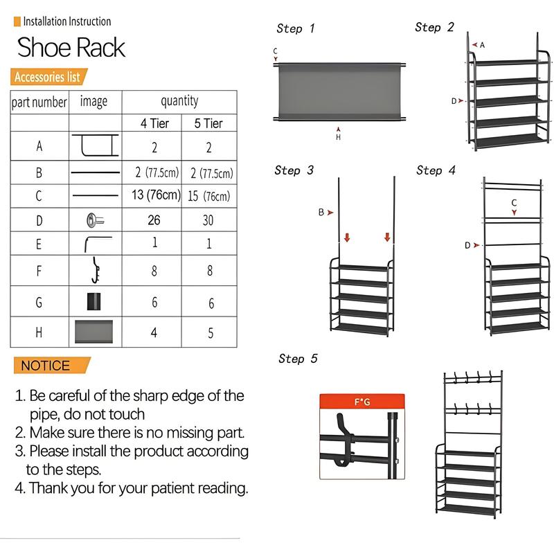 5 Tiers Shoe Rack for Entryway,Shoe and Coat Racks with 8 Hooks,Entryway Bench with Coat Rack, Shoe Rack for Entryway Small Space for Bedroom, Living room, Hallway (Black)