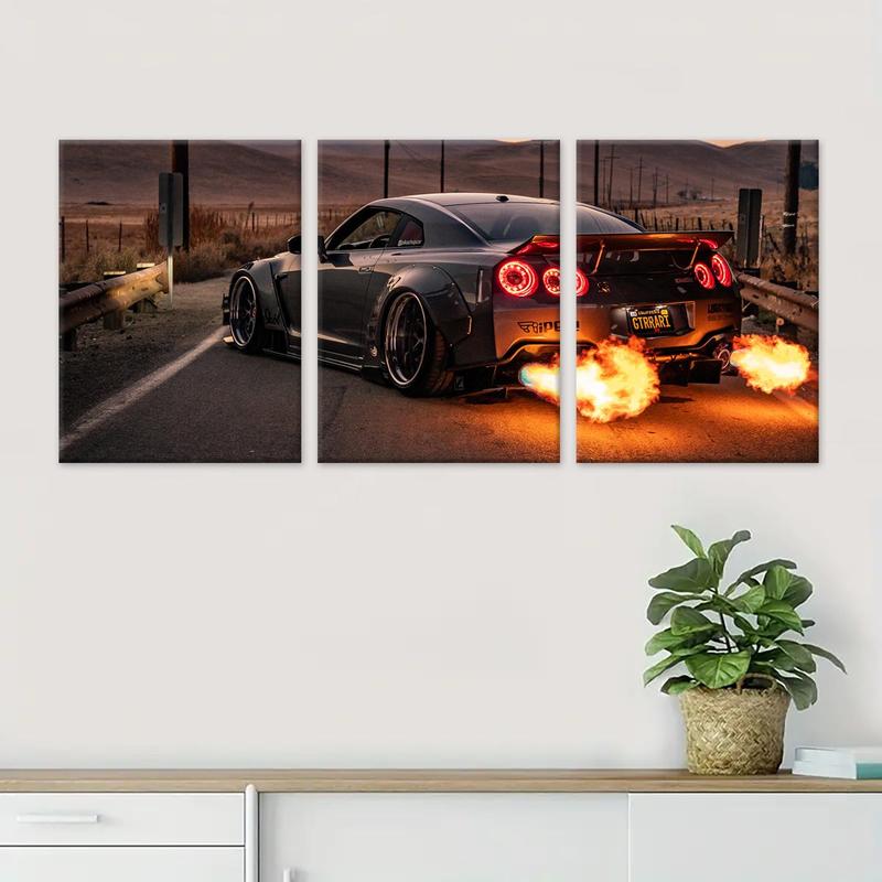 Car Pattern Canvas Painting with Wooden Frame, 3 Counts set Modern Wall Art, Wall Decor for Home Living Room Bedroom Office, Room Decor, Christmas 2024 Ornament, Christmas Gift Ideas, Stocking Stuffers