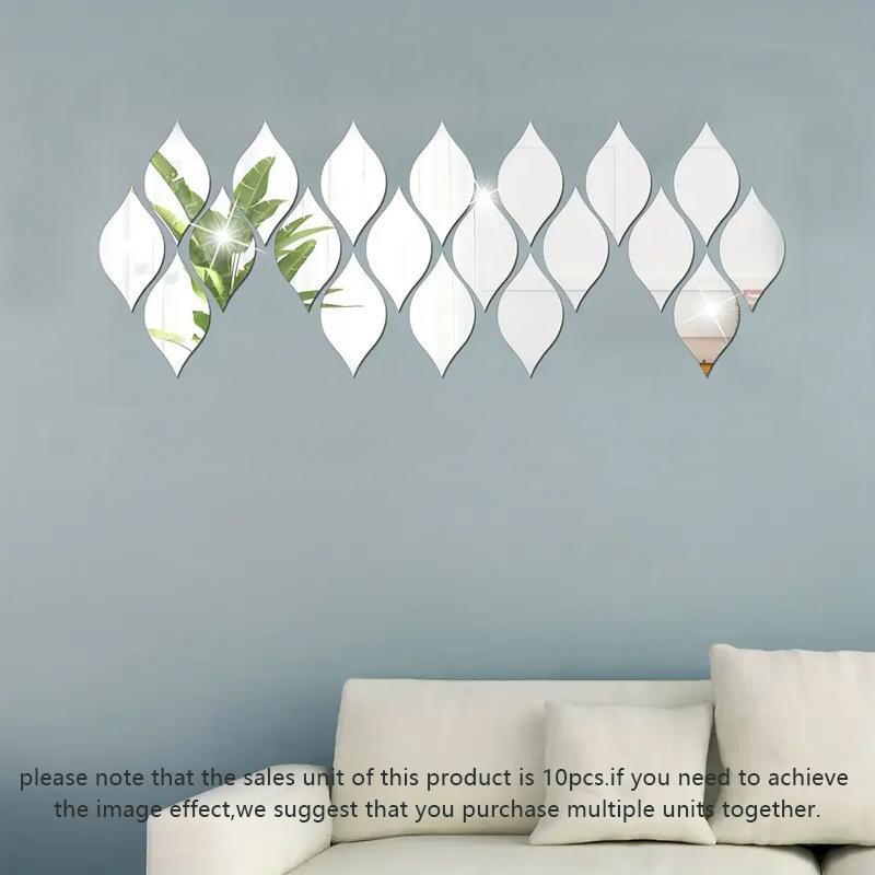 Water Drop Shaped Mirror Wall Sticker, 10pcs set Geometric Pattern Acrylic Mirror Wall Sticker, Removable Wall Sticker, DIY Wall Decal for Living Room Bathroom Home Decoration