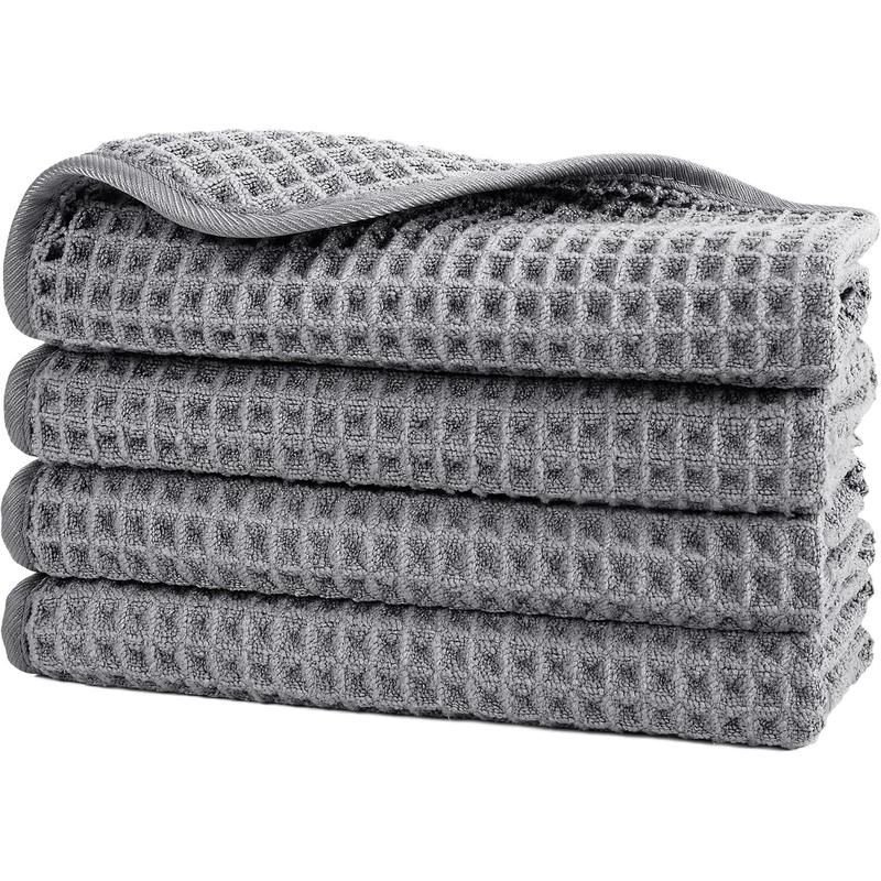 Microfiber Lint Free Washcloth  Towel, 13 x 13 in, 4 Pack (Beige, Waffle Weave)