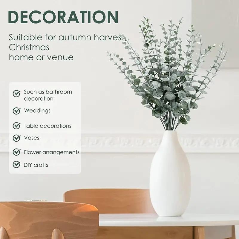 Romantic Spring Decor Artificial Eucalyptus Leaves, 12pcs Home Decor Simulated Decorative Plants, Greenery Ornaments For Home Wedding Party Office Use