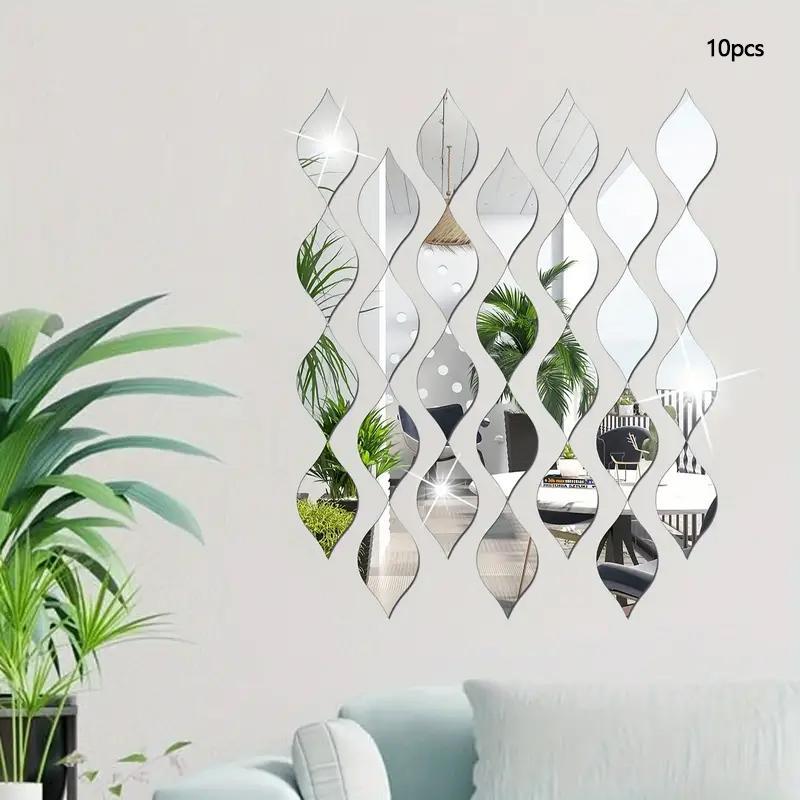 Water Drop Shaped Mirror Wall Sticker, 10pcs set Geometric Pattern Acrylic Mirror Wall Sticker, Removable Wall Sticker, DIY Wall Decal for Living Room Bathroom Home Decoration