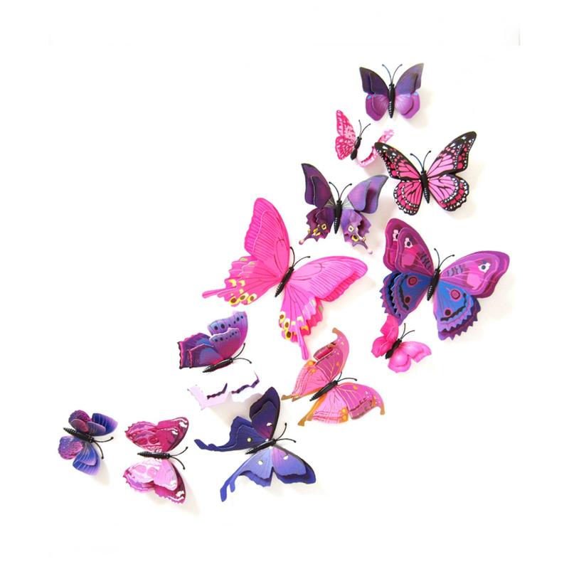 12pcs Butterfly Design Wall Sticker, Creative 3D Double Layer Butterfly Design Wall Decal, Decorative Sticker For Party Cake