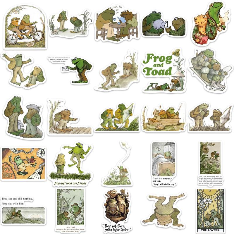 Frog & Toad Pattern Sticker, 50pcs set Waterproof Self Adhesive Decor Paper, Decor Sticker for Gift Greeting Card Water Bottle Laptop Phone