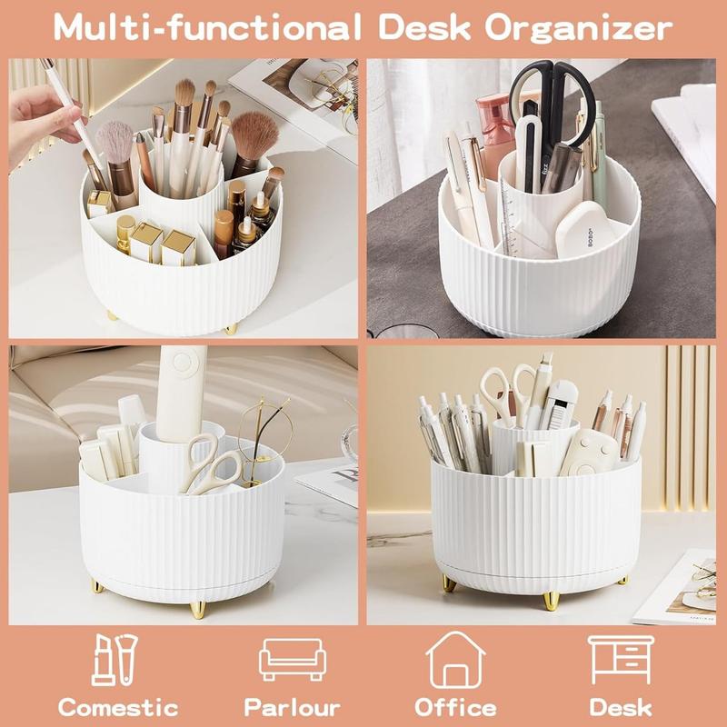 B160-360° Rotating Makeup Brush Holder Organizer, Makeup Organizers Countertop, Makeup organization Skincare Storage for Vanity, Desktop, Bathroom (White)