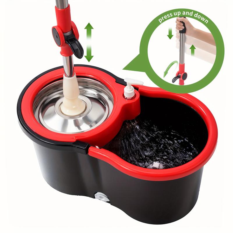 Rotating Mop and Bucket Suit, Bathroom Mop Bucket, School Bathroom, 360 ° Rotary Mop Bucket Mop Bucket System with 3 One Microfiber Mop Replacement Head and Stainless Steel Adjustable Handle for Floor Cleaning, Bucket Floor Cleaning System