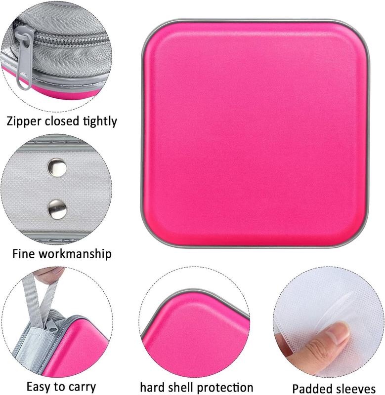 CD Case, 40 Capacity CD DVD Case Holders Wallet Hard Plastic DVD Disc Cases Storage Binder for  Home Office Travel (Hot Pink)