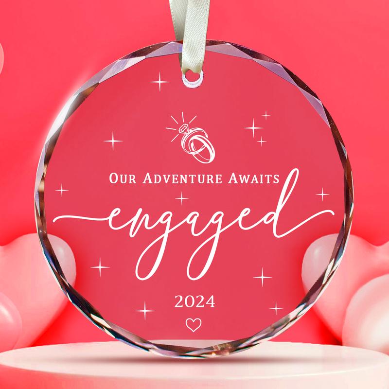 Engagement Gifts for Couples - Gifts for Newly Engaged Couples - Happy Engagement Gifts for Her, Bride, Bride To Be, Friends - Just Engaged Gifts for Her - Engagement Gift - Glass Engagement Ornament