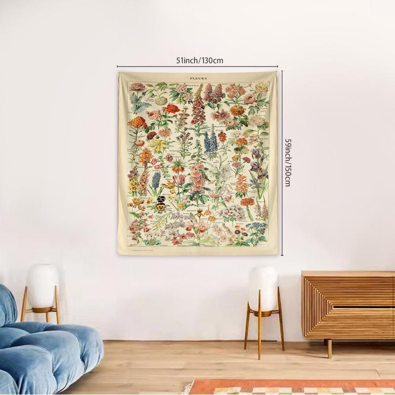 Spring Home Decor Vintage Flower Pattern Print Tapestry, 1 Count Wall Decor For Home Bedroom Living Room Dormitory