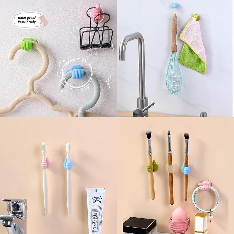 16pcs Set Creative Silicone Thumb-up Shaped Wall Hook, Cartoon Design Self Adhesive Cable Clip, Home Organizers