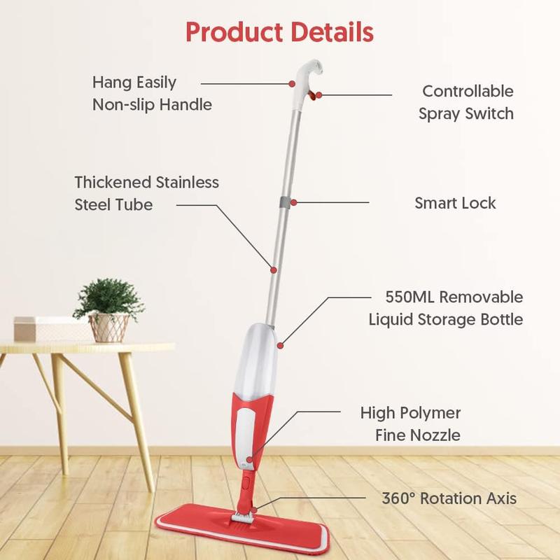 Spray Mop for Floor Cleaning,  Floor Mop Microfiber Spray Mop Dry Wet Mop Dust Mop with 4 Reusable Mop Pads & 550ML Refillable Bottle for Cleaning Laminate, Tile, , Hardwood Floor