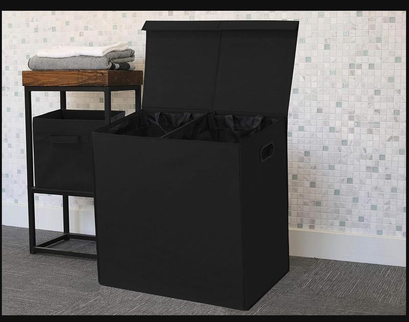 Simple Houseware Double. Laundry Hamper with Lid and Removable Bags, Black Lightweight Organiser