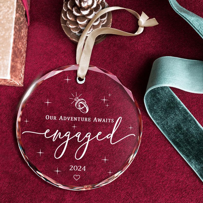 Engagement Gifts for Couples - Gifts for Newly Engaged Couples - Happy Engagement Gifts for Her, Bride, Bride To Be, Friends - Just Engaged Gifts for Her - Engagement Gift - Glass Engagement Ornament