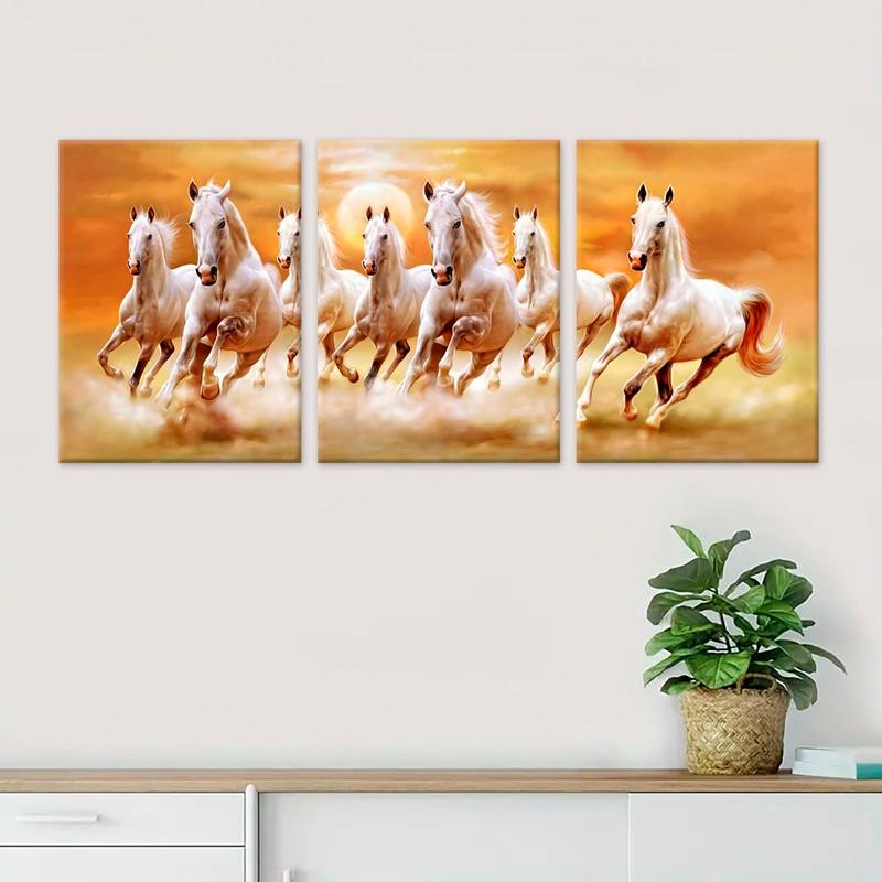 Horse Running Pattern Canvas Painting with Frame, 3 Counts set Modern Animal Art Painting, Canvas Art Wall Art Decor for Home Living Room Bedroom Office, Wall Art Painting Room Decor, Christmas 2024 Ornament, Christmas Gift Ideas, Stocking Stuffers