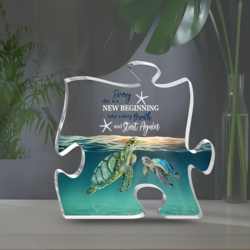 Sea Turtle Pattern Acrylic Puzzle Shaped Desktop Plaque, Creative Double Sided Desktop Ornaments, Desk Decorations, Home Decor