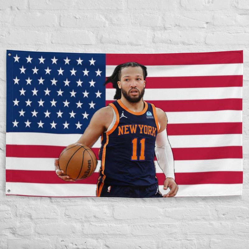 Jalen Brunson Flag Tapestry~Wall decor~Fan art 28x40inches Celebrity USA Flag Tapestry for Wall hanging, College Dorm, Living Room, Bed Room, Home Decor