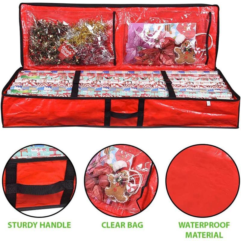 Christmas Gift Wrapping Storage Bag, 1 Count Collapsible Gift Wrapping Organizer with Handle, Gift Storage Bag for Home Bedroom Dormitory