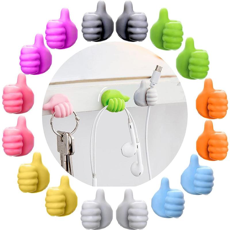 16pcs Set Creative Silicone Thumb-up Shaped Wall Hook, Cartoon Design Self Adhesive Cable Clip, Home Organizers