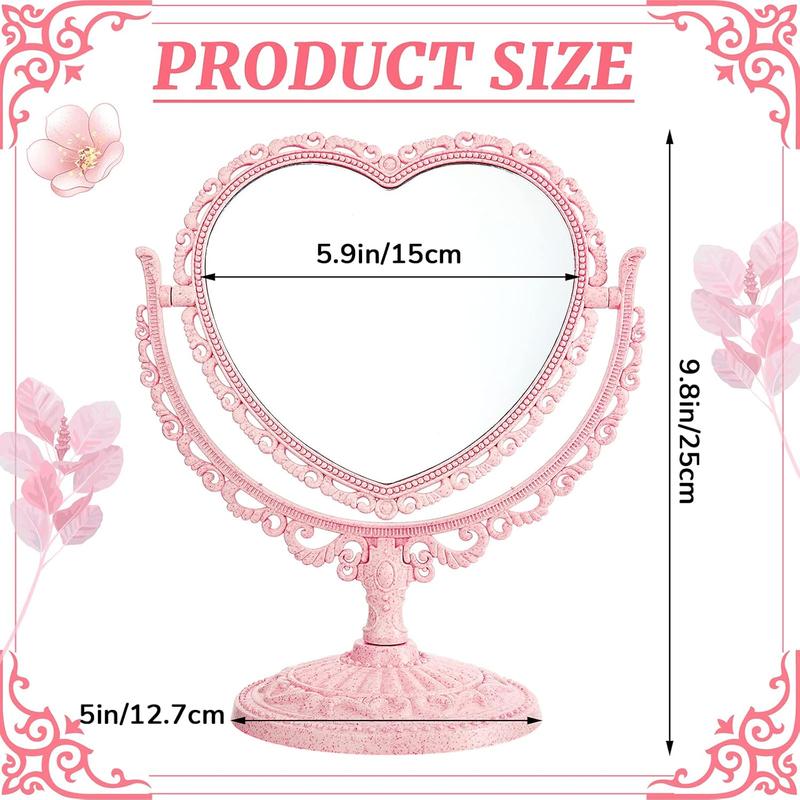 Heart Shaped Mirror Double Sided Dresser Mirror Vintage Mirror Makeup Mirror  Mirror for Dressing Bathroom Bedroom(Pink)