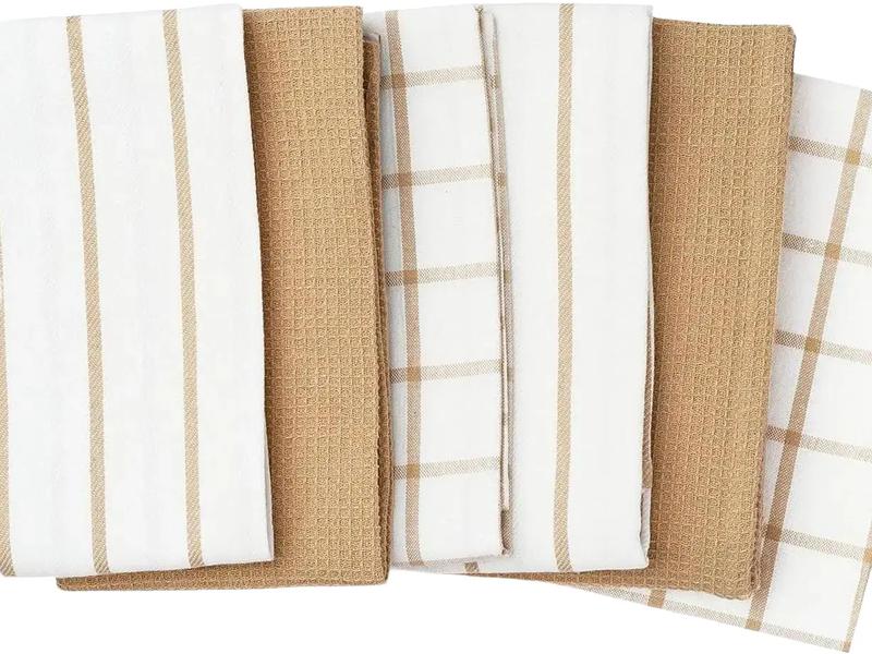 Kitchen Towels Set - Pack of 6 Cotton Dish Towels for Drying Dishes, 18”x 28”, Kitchen Hand Towels, Tea Towels, Premium Dish Towels for Kitchen ( Beige )