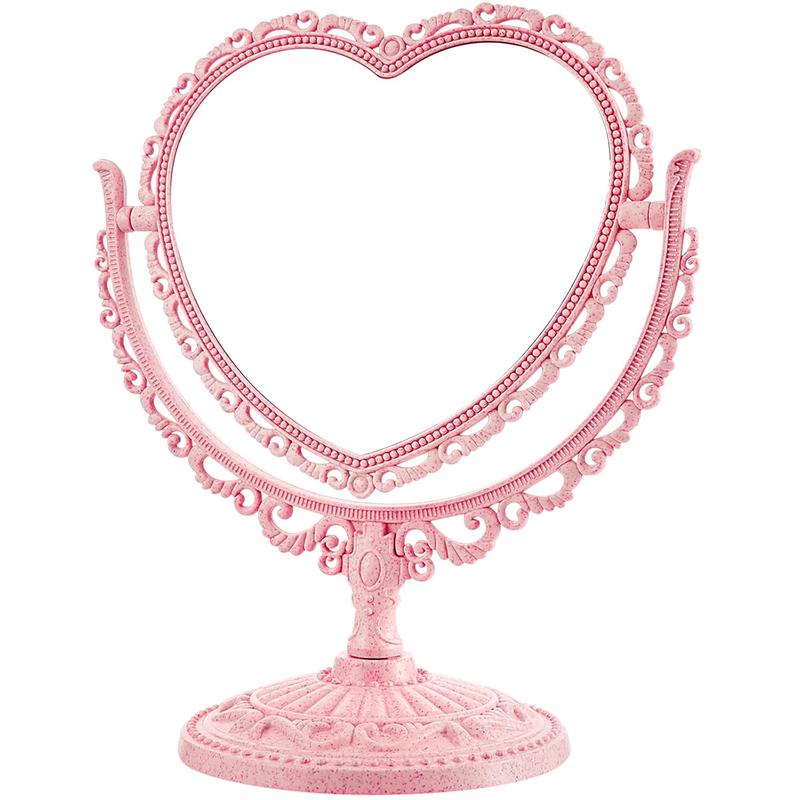 Heart Shaped Mirror Double Sided Dresser Mirror Vintage Mirror Makeup Mirror  Mirror for Dressing Bathroom Bedroom(Pink)