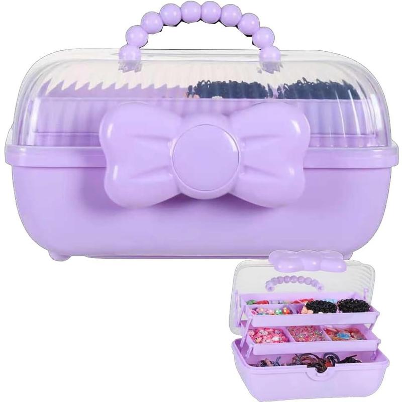 Cute Girls Hair Accessories Storage Box, Plastic Hair Ties Holder Hair Clips Container Headbands Organizer Gift for Girls Multipurpose Organizer (Pink)