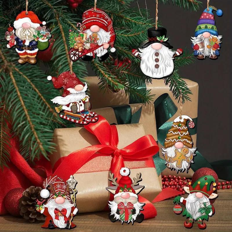 Christmas Dwarf Design Wooden Ornament, 24pcs set Cute Christmas Hanging Decoration, Festive Decorations for Home Party, Party Supplies