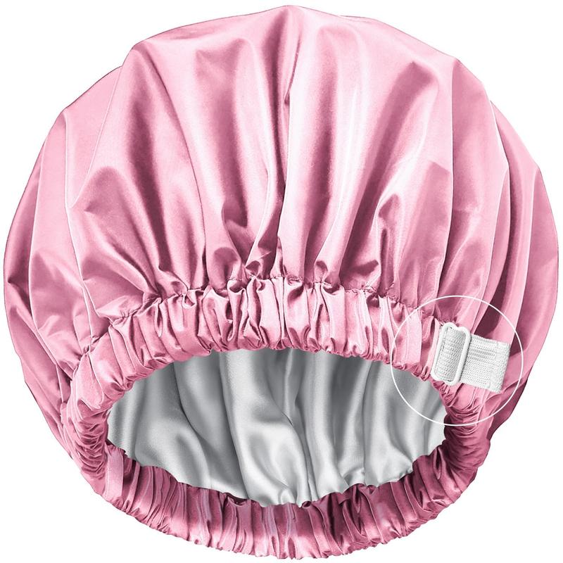 Shower Cap,Real Silk Lined Shower Cap for Women,Reusable ,Washable & Adjustable Size,Large Satin Shower Cap,for All Hair Styles (Pink