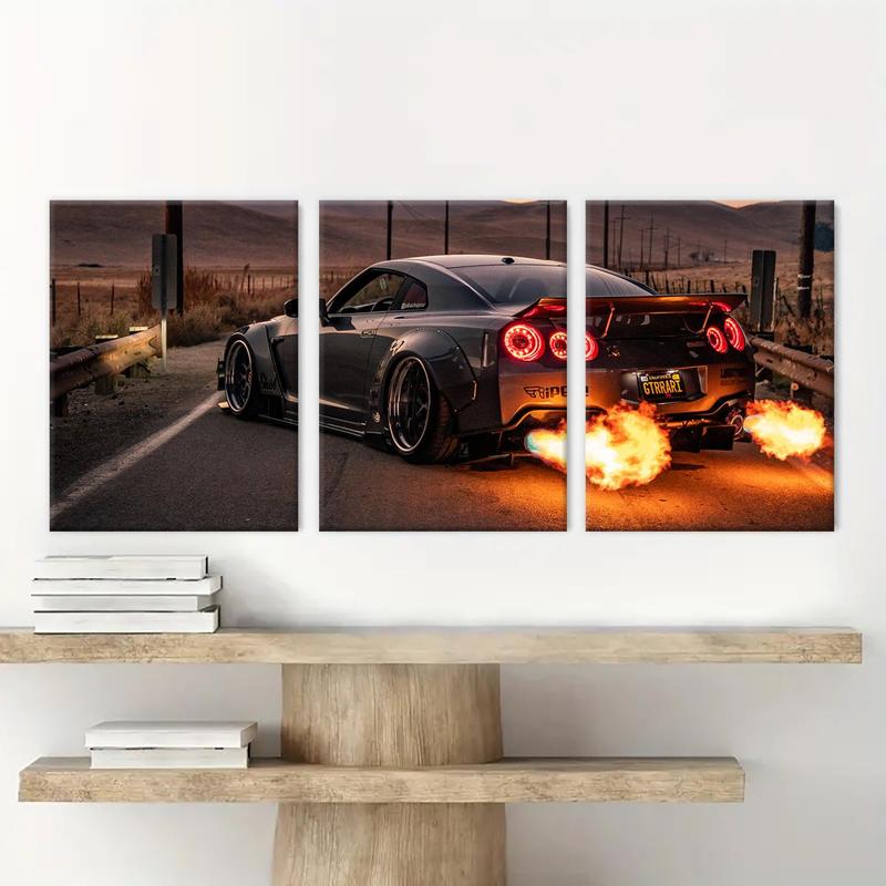 Car Pattern Canvas Painting with Wooden Frame, 3 Counts set Modern Wall Art, Wall Decor for Home Living Room Bedroom Office, Room Decor, Christmas 2024 Ornament, Christmas Gift Ideas, Stocking Stuffers