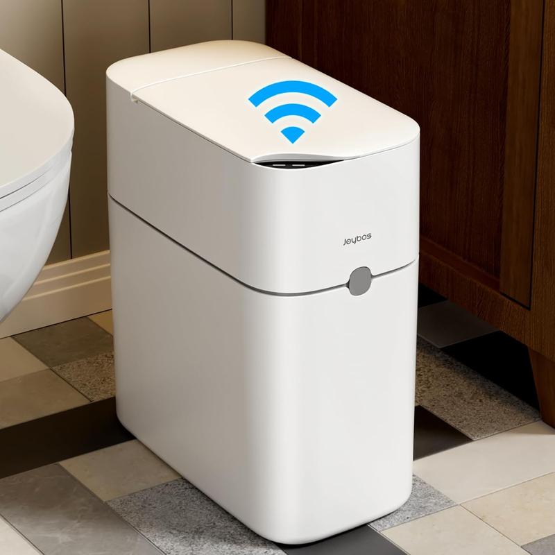 2nd Gen Automatic Trash Can Bathroom Motion Sensor Garbage Can with Soft-Close Lid,3 Gallon Automatic Bag Expanding Trash Bins,White Slim Small Garbage Cans for Narrow Place(Includes 1 Bag Roll)