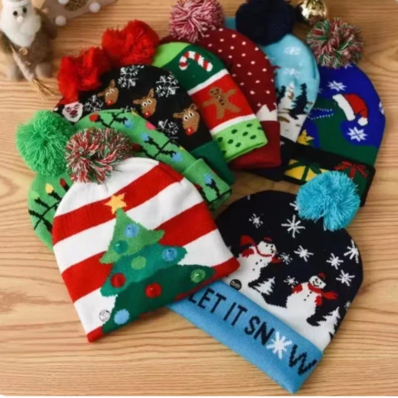 Christmas Hat Year Xmas Party Decor Creative Flashing Light Snowman Winter Warm Color Knitted Cap Christmas Gift Christmas