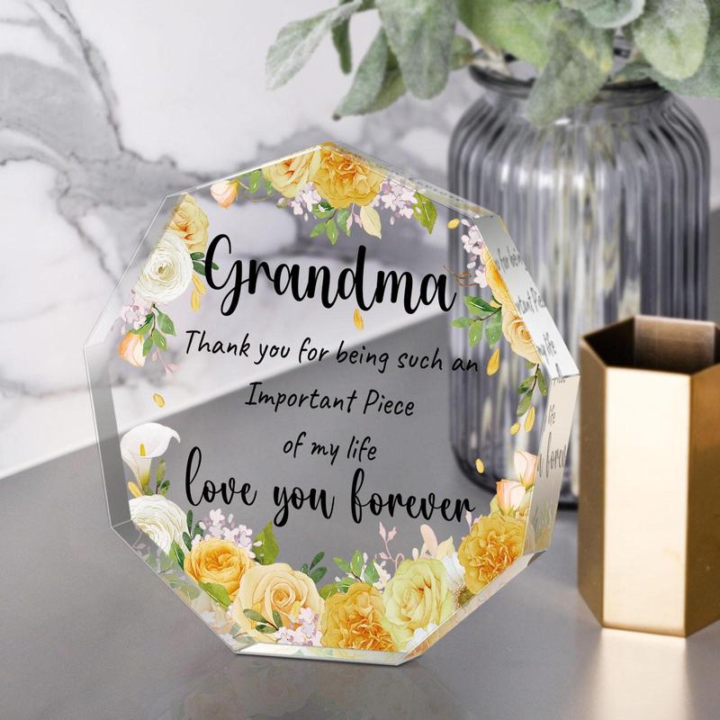 Flower Pattern Acrylic Plaque, 1 Count Creative Grandma Birthday Gift, Home Decoration Ornament, Birthday Gift for Grandma, Thanksgiving Gift