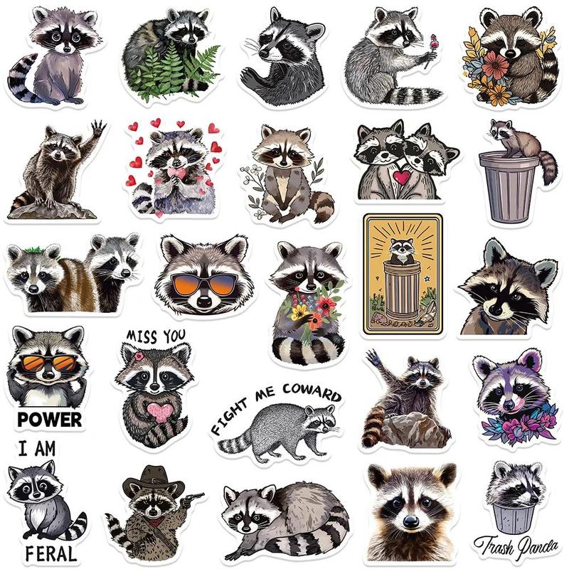 Cartoon Raccoon Pattern Sticker, 50pcs Cute Cartoon Raccoon Graffiti Sticker, DIY Decorative Sticker for Water Bottle, Laptop, Luggage