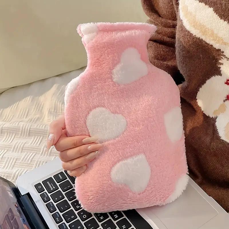 Cute Cartoon Heart Pattern Hot Water Bottle, 1 Count Soft Plush Cover Hot Water Bag, Hot Water Bottle for Neck, Back, Shoulder, Leg & Menstrual Relief