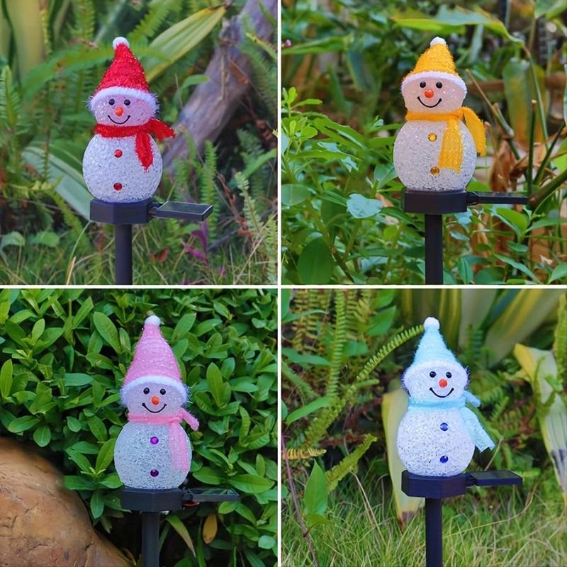 Christmas Solar Powered Snowman Design Garden Stake Light, 1 4 Counts Outdoor Garden Yard Lawn Plug-in Light, Decorative Light for Home Garden Yard Lawn