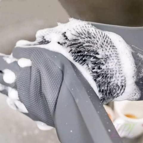 Silicone Dishwashing Gloves, Rubber Scrubbing Gloves, Sponge Cleaning Brush for Dishes Housework, Kitchen, Cars