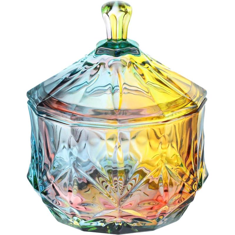 Royal Embossed Glass Apothecary Jar With Lid, Candy Candy Buffet Jar Crystal Jewelry Box 9 oz Bottles Colorful Tin Canister