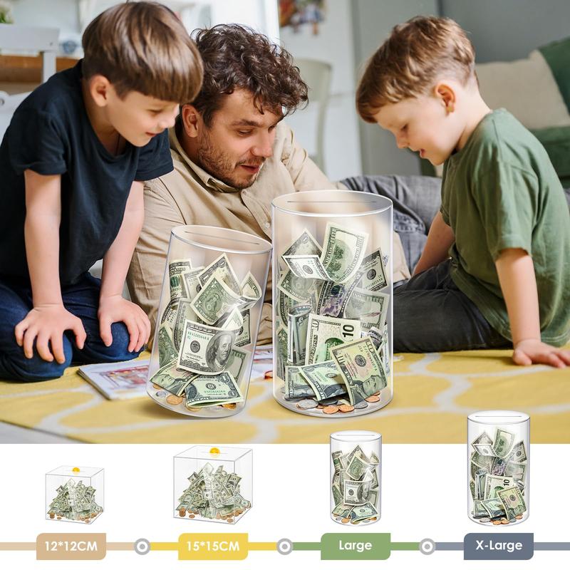 Acrylic Clear Piggy Bank Money Saving Box for Adults, Unopenable Real Money Bank Coin Bank Change Jar - 15*25.5CM - Ornaments, Tin