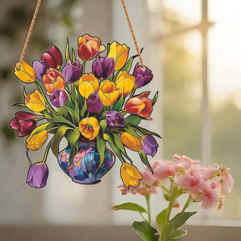 Yellow Flowers Window Hanging, Mica Flowers, Tulip Flowers Acrylic Window Hanging Art Decoration, Tulip Ornament, Gift For Her, Mom Thanksgiving Christmas Gifts Hangable