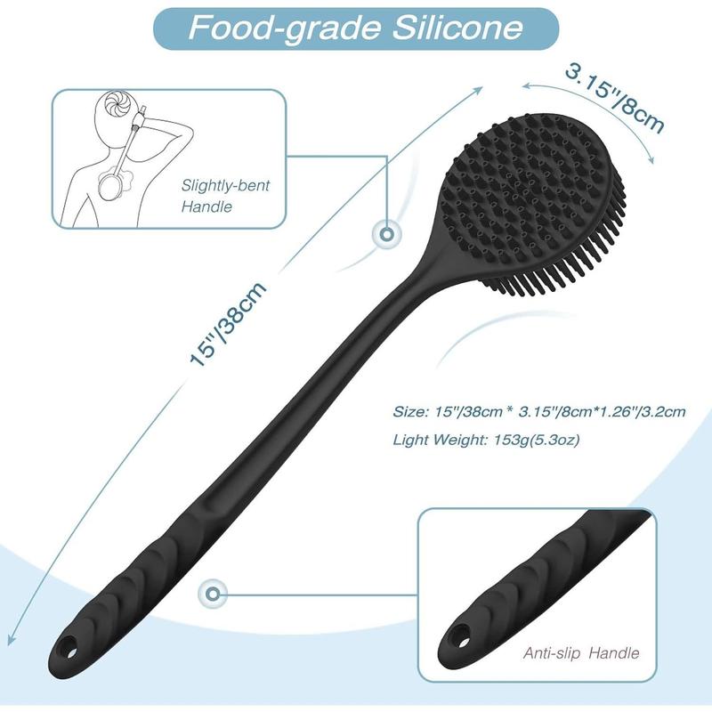 Silicone Back Scrubber(Thick Bristles) & Soft Bath Glove Set, Super-Exfoliating Body Scrubber & Super-Lathering Shower Brush Combination, with a Free Hook.(Black) Accessories