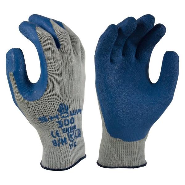 12 Pairs - SHOWA ATLAS 300 Natural Latex Palm Coated General Purpose Work Glove - Blue, Size Medium and Large - Pack of 12 Pairs