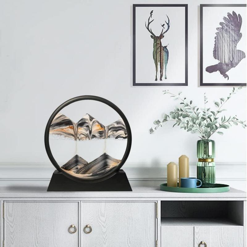 Round Glass Dynamic Sand Art Design Decoration, Flowing Sand Painting Frame for Home Decor, Living Room Decor, Home and Office Decoration, Bedroom Decor, Summer Gift Ideas