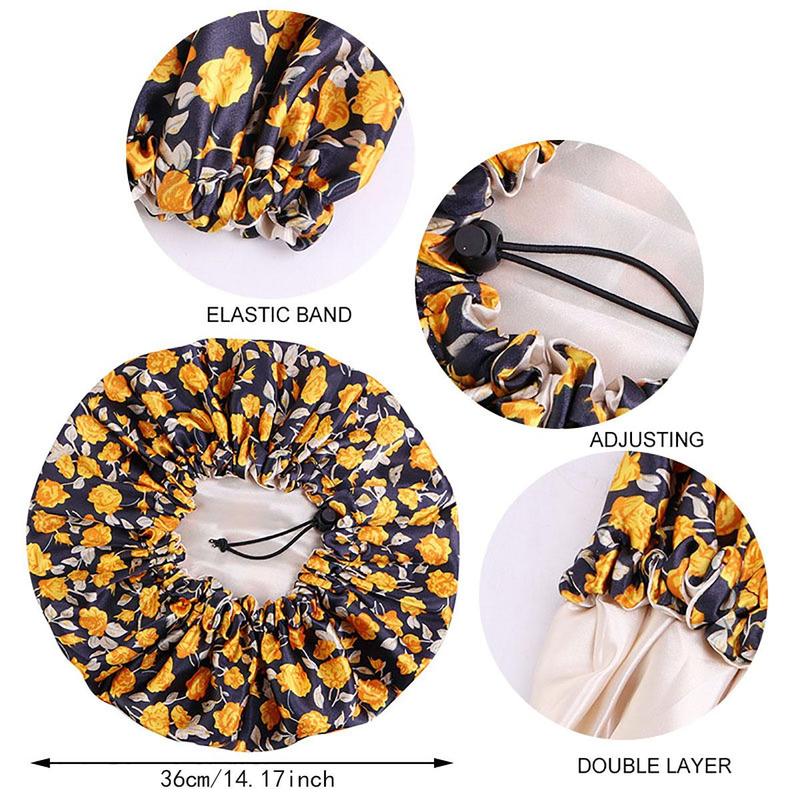 Double Layer Floral Print Hair Cap, Adjustable Hair Bonnet, Hair Care & Styling Cap for Women & Men