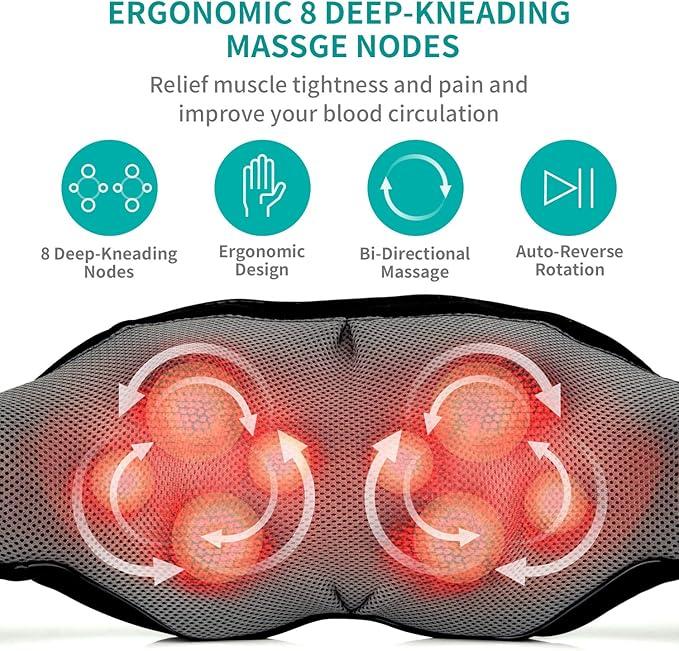 Shiatsu Neck and Back Massager with Soothing Heat, Nekteck Electric Deep Tissue 3D Kneading Massage Pillow for Shoulder, Leg, Body Muscle Pain Relief, Home, Office, and Car Use